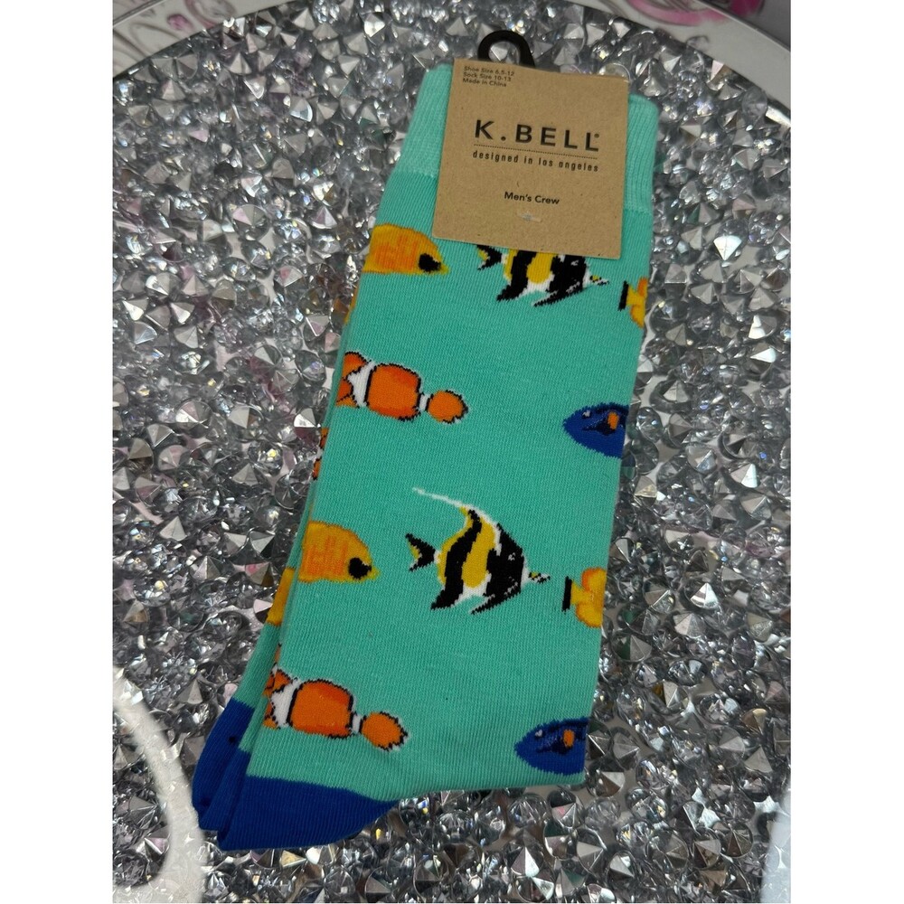 K. Bell socks Men's Fish Pattern Crew Socks - Teal